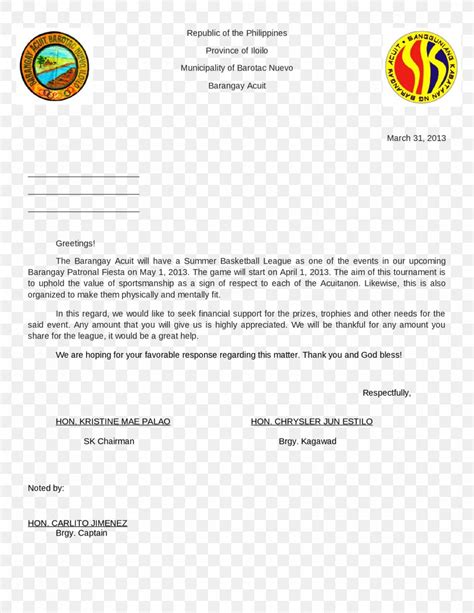 request letter sample for barangay